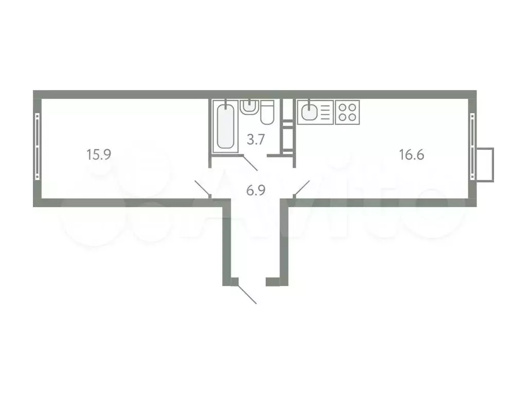 1-к. квартира, 43,1 м, 8/9 эт. - Фото 0