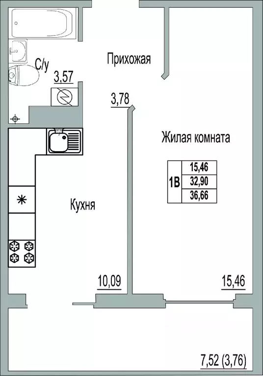 1-к кв. Псковская область, Псков Линейная ул., 89 (36.66 м) - Фото 0