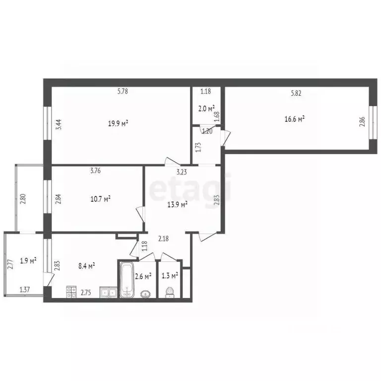 3-к кв. Саха (Якутия), Якутск ул. Космонавтов, 17/1 (53.9 м) - Фото 2