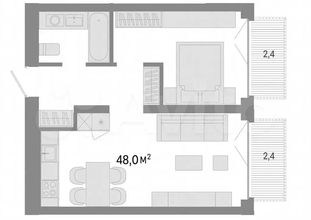1-к. квартира, 48 м, 2/7 эт. - Фото 0