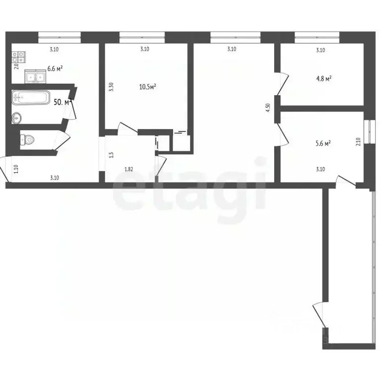 4-к кв. Московская область, Клин ул. 60 лет Октября, 1/62 (68.3 м) - Фото 2