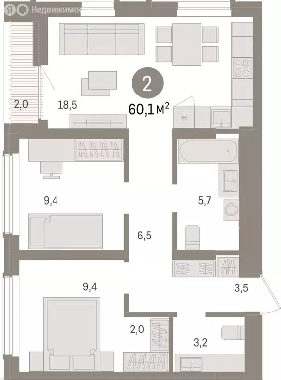 2-комнатная квартира: Новосибирск, улица Аэропорт (60.06 м) - Фото 0