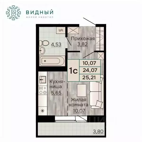 1-к кв. Пермский край, Пермь КамГЭС мкр, Видный жилой комплекс (25.21 ... - Фото 1