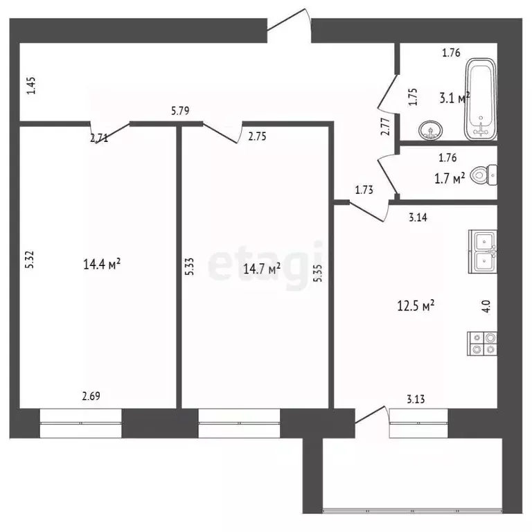 2-к кв. Мордовия, Саранск Мордовская ул., 35к194 (58.0 м) - Фото 2