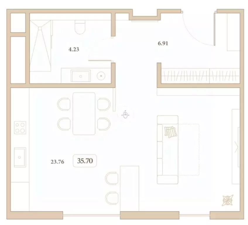 Студия Краснодарский край, Анапа ул. Толстого, 27 (33.6 м) - Фото 2