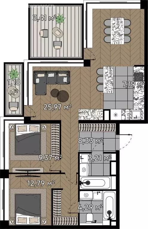 3-комнатная квартира: Москва, улица Берзарина, 37 (75.74 м) - Фото 0