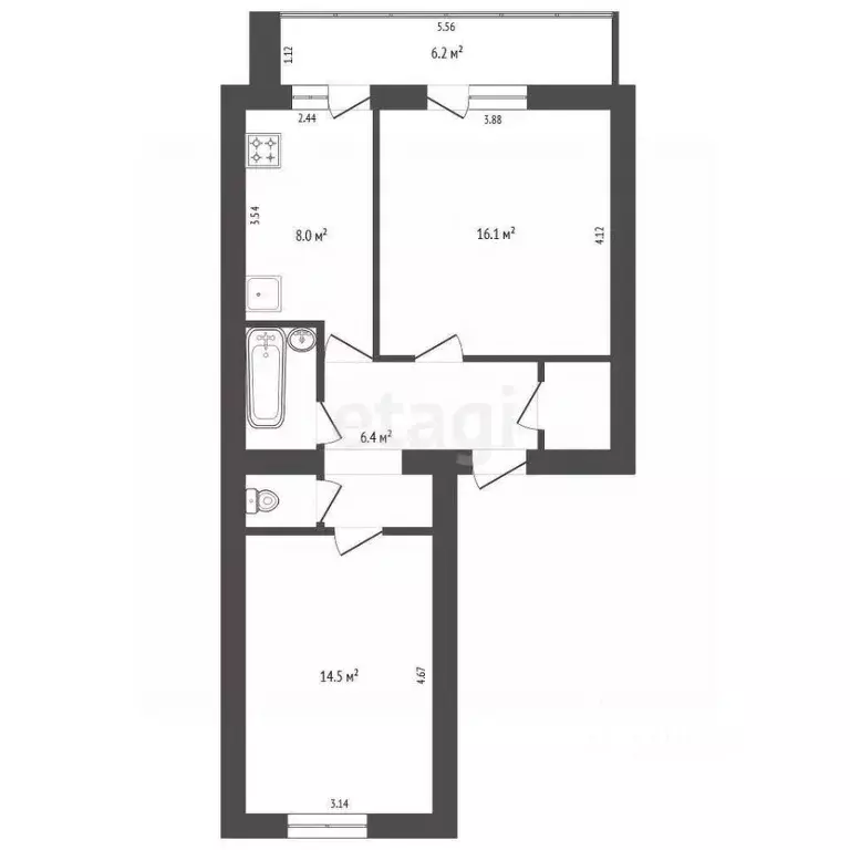 2-к кв. Крым, Бахчисарайский район, с. Вилино ул. Чапаева, 13 (53.0 м) - Фото 2