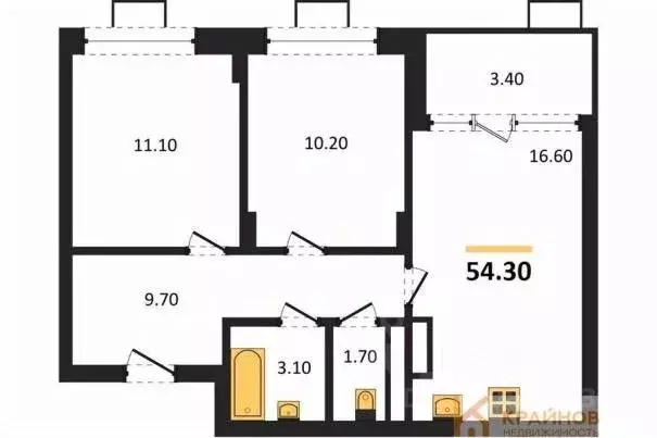 2-к кв. Воронежская область, Воронеж ул. Остужева, 52/5 (54.3 м) - Фото 0