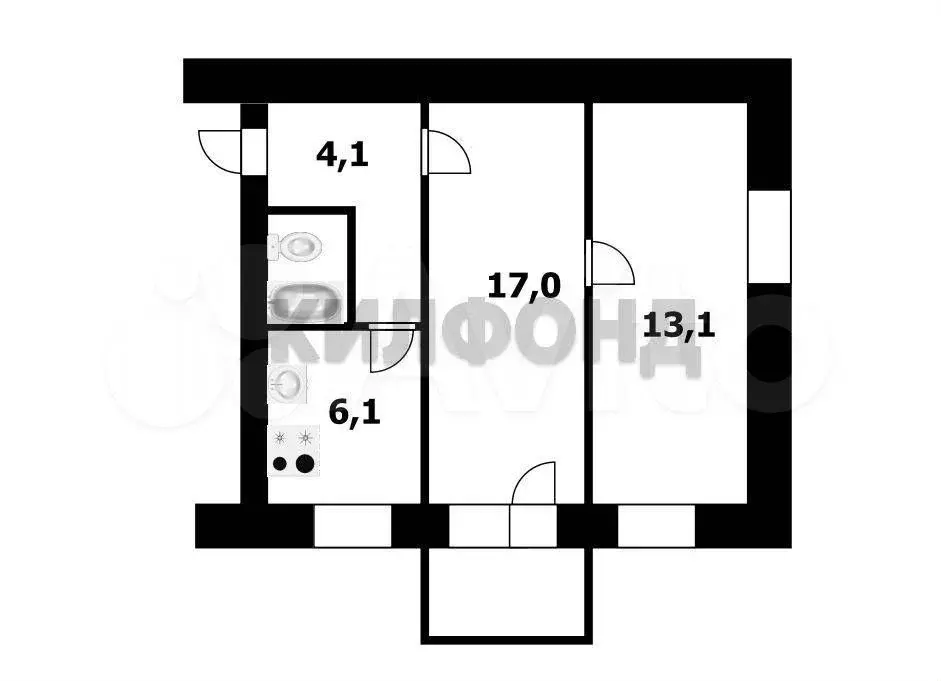 2-к. квартира, 42,5 м, 2/4 эт. - Фото 0