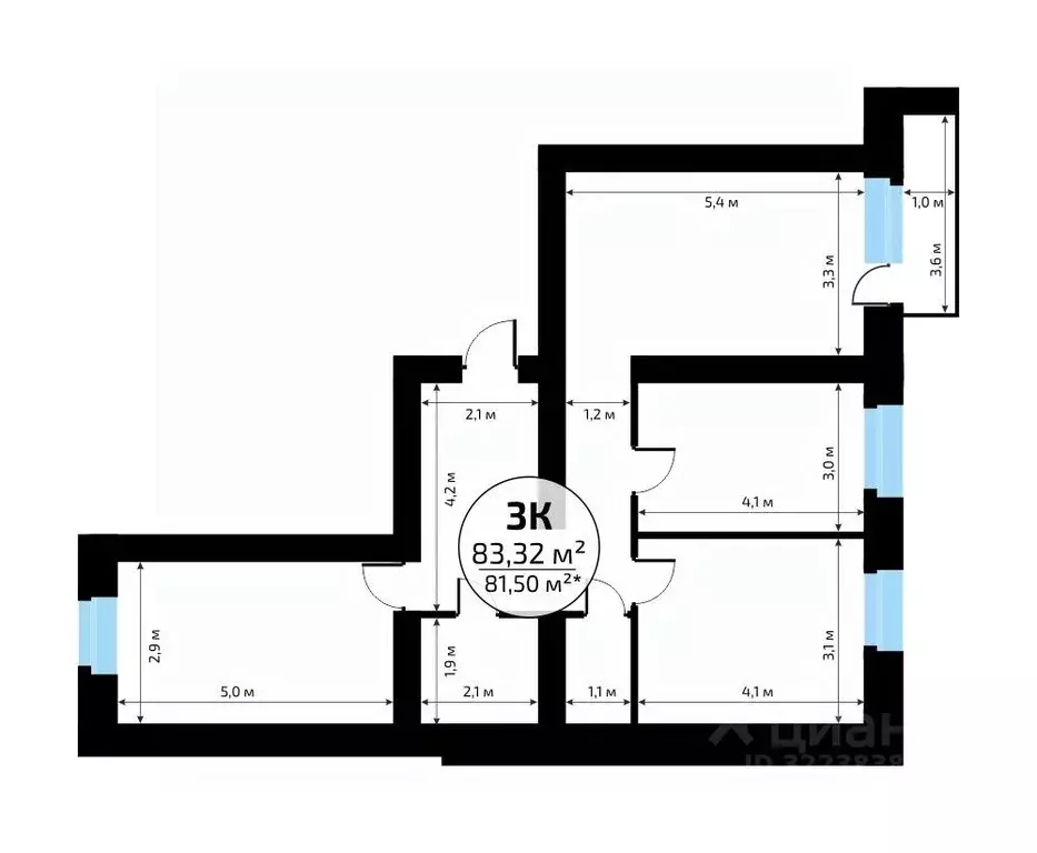 3-к кв. Самарская область, Самара пос. Мехзавод, 1-й кв-л, 50 (83.32 ... - Фото 2