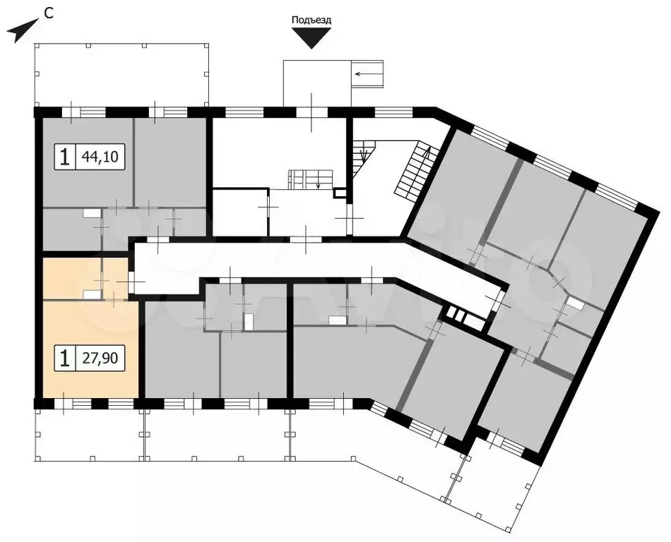 1-к. квартира, 27,9 м, 1/3 эт. - Фото 1