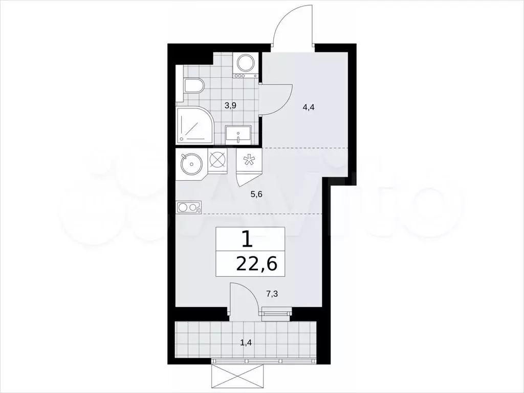 Квартира-студия, 22,6м, 4/17эт. - Фото 1