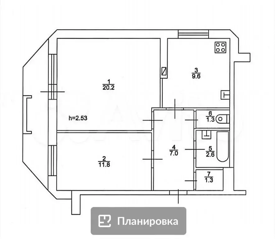 2-к. квартира, 53,8 м, 3/18 эт. - Фото 1