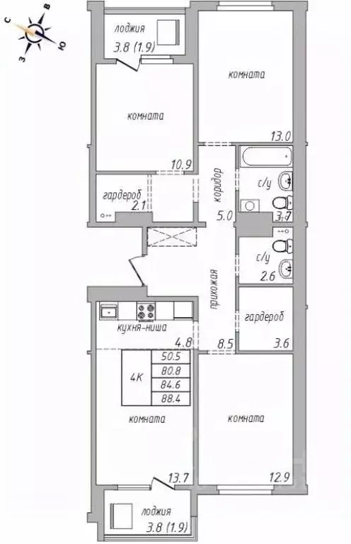 4-к кв. Алтайский край, Барнаул ул. 6-я Нагорная, 15Г/5 (88.4 м) - Фото 0