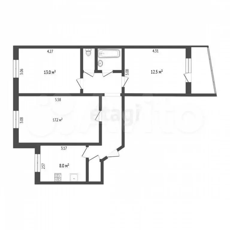 3-к. квартира, 65,5 м, 3/9 эт. - Фото 0