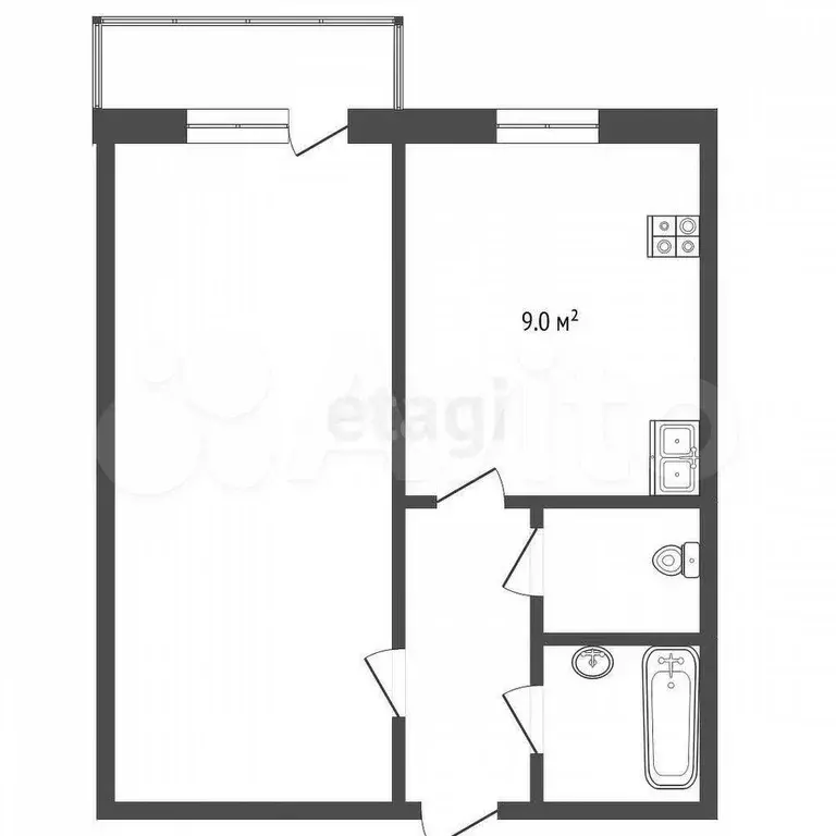 1-к. квартира, 33,6 м, 5/9 эт. - Фото 0