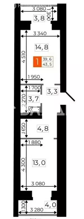 1-комнатная квартира: Благовещенск, Литейная улица, 33 (43.5 м) - Фото 1