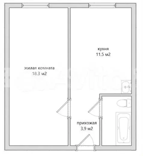 1-к. квартира, 36,7 м, 3/3 эт. - Фото 0