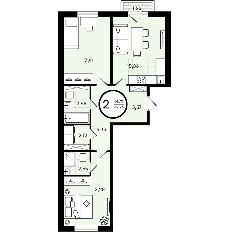2-комнатная квартира: Тюмень, улица Александра Звягина, 7 (62.96 м) - Фото 0