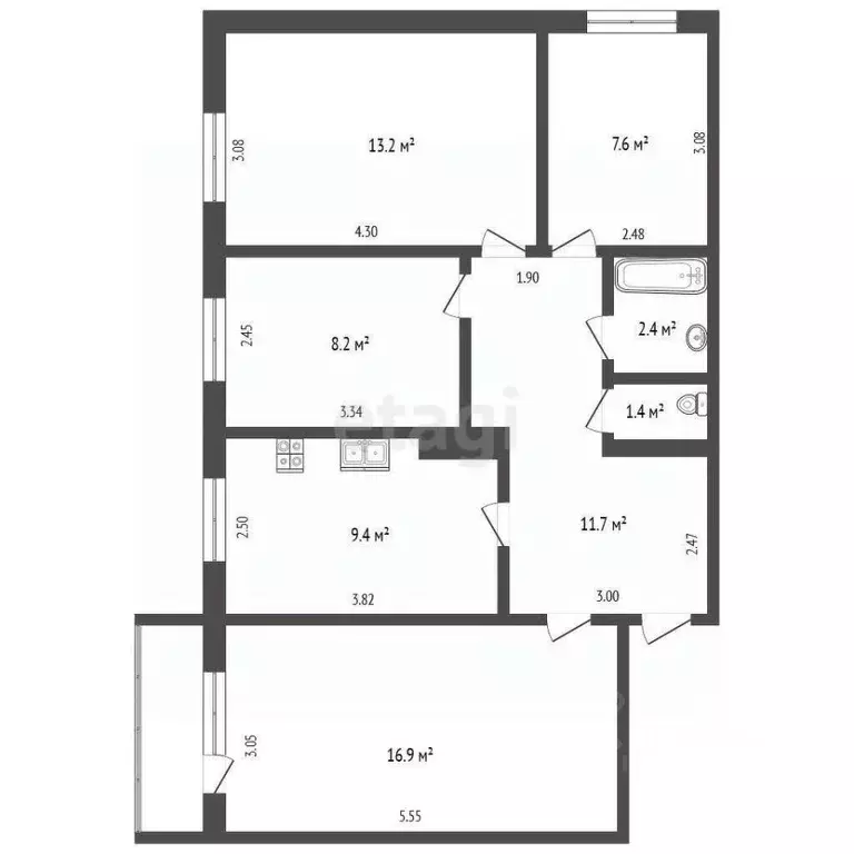 4-к кв. Саха (Якутия), Якутск ул. Можайского, 13/4 (69.6 м) - Фото 2