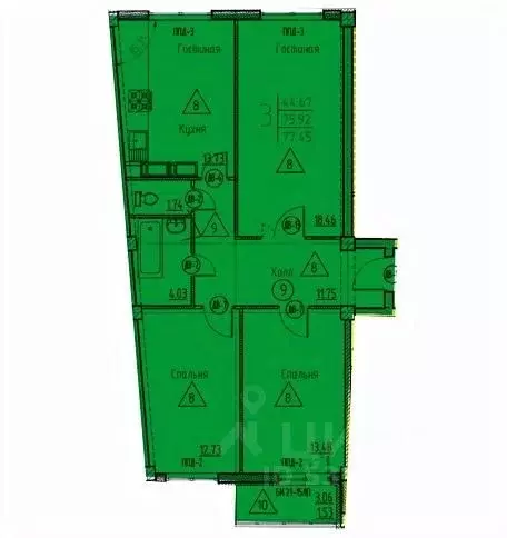 3-к кв. Пензенская область, Пенза ул. Генерала Глазунова, 11 (77.45 м) - Фото 1