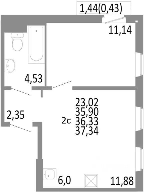 2-к кв. Челябинская область, Челябинск ул. Блюхера, 125Б (36.33 м) - Фото 0