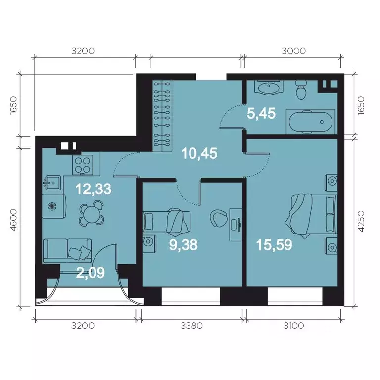 3-к кв. Иркутская область, Иркутск наб. Верхняя, 131 (57.73 м) - Фото 1