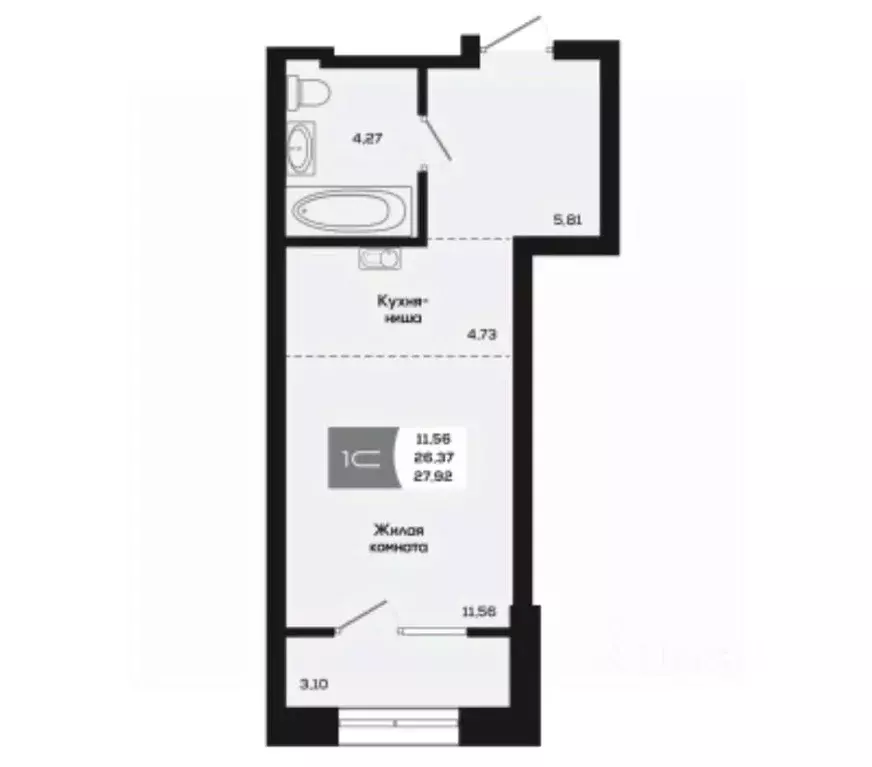 Студия Новосибирская область, Новосибирск ул. Титова, 48 (26.37 м) - Фото 0