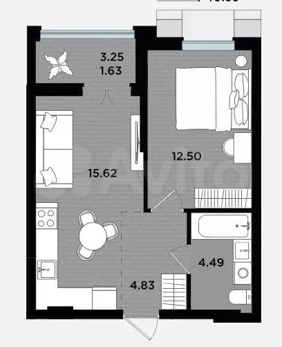 1-к. квартира, 40,7 м, 4/5 эт. - Фото 1