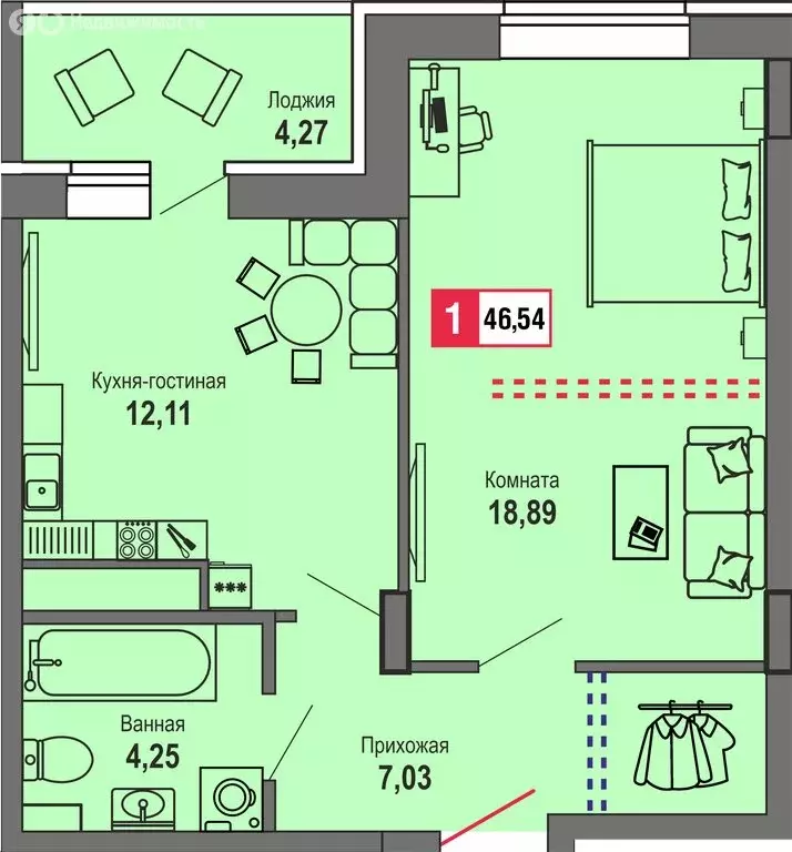 1-комнатная квартира: Тверь, Оснабрюкская улица, 22к1 (46.54 м) - Фото 1