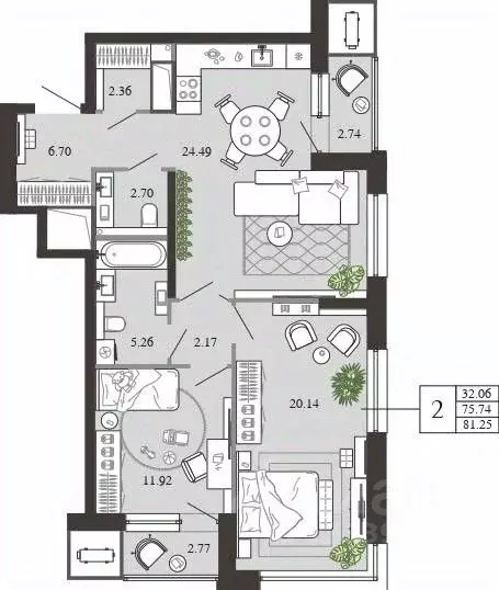 2-к кв. Тульская область, Тула ул. Фридриха Энгельса, 74 (81.25 м) - Фото 1