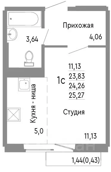 Студия Челябинская область, Челябинск Нефтебазовая ул., 1к2 (24.26 м) - Фото 0