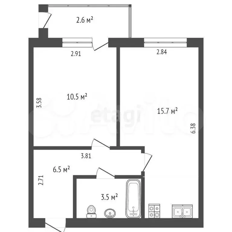 1-к. квартира, 36,2 м, 1/5 эт. - Фото 1