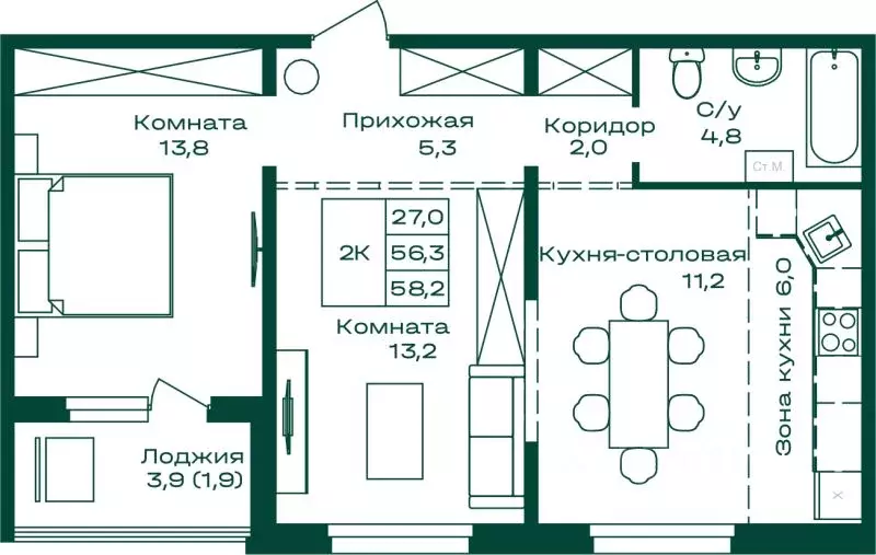 2-к кв. Алтай, Майминский район, с. Майма Алтайская ул., 2к4 (58.2 м) - Фото 1