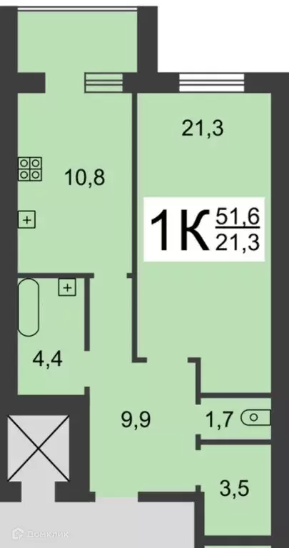 Продаётся 1-к квартира, 51.6 м - Фото 0