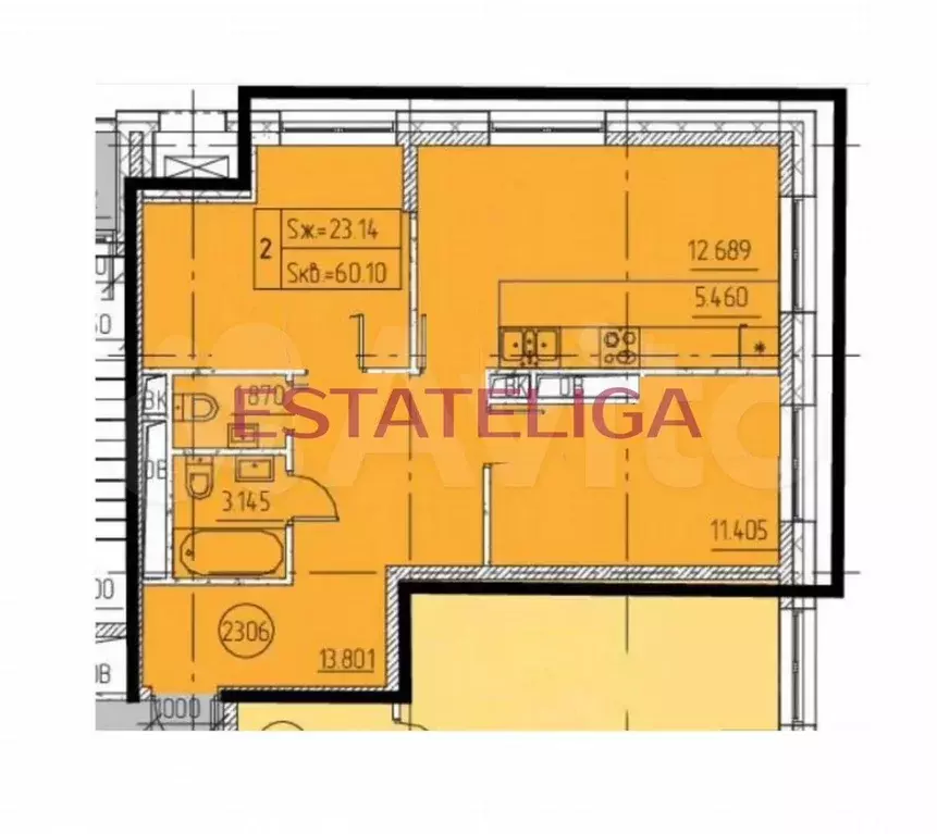 2-к. квартира, 61 м, 24/29 эт. - Фото 0