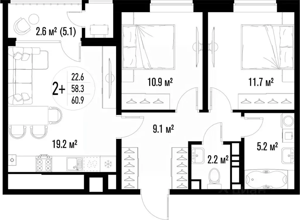 2-к кв. Астраханская область, Астрахань Центральный жилой комплекс ... - Фото 1