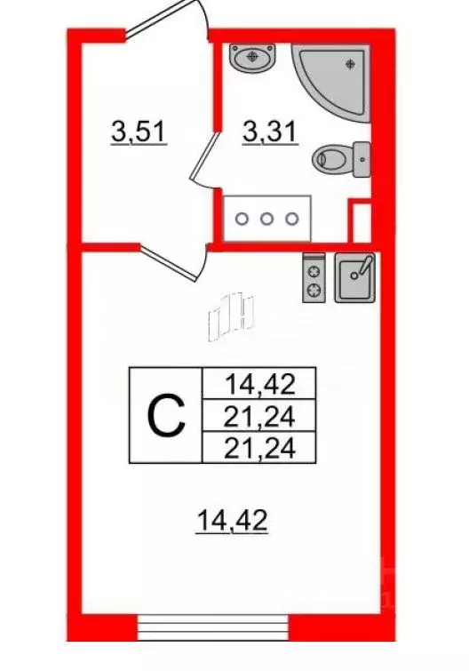 Студия Санкт-Петербург ул. Пахомовская, 18к1 (21.24 м) - Фото 0