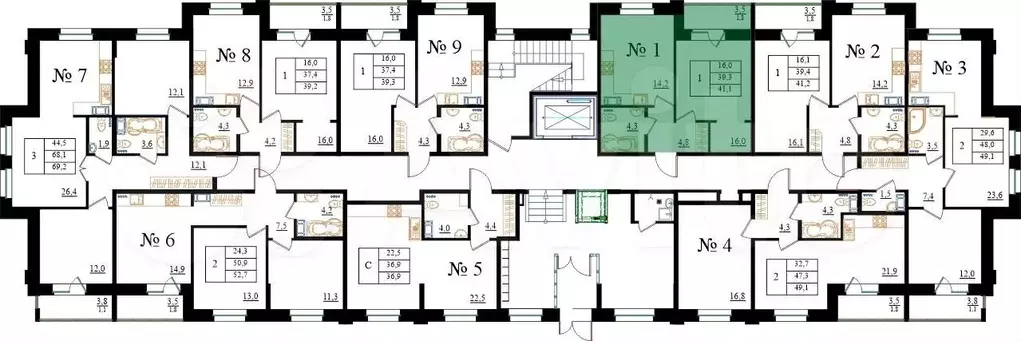 1-к. квартира, 41,1 м, 1/8 эт. - Фото 1