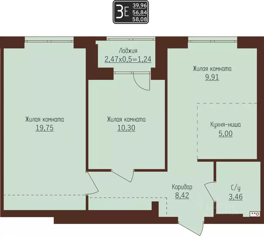 3-к кв. Пермский край, Пермь ул. Писарева, 8 (58.08 м) - Фото 1