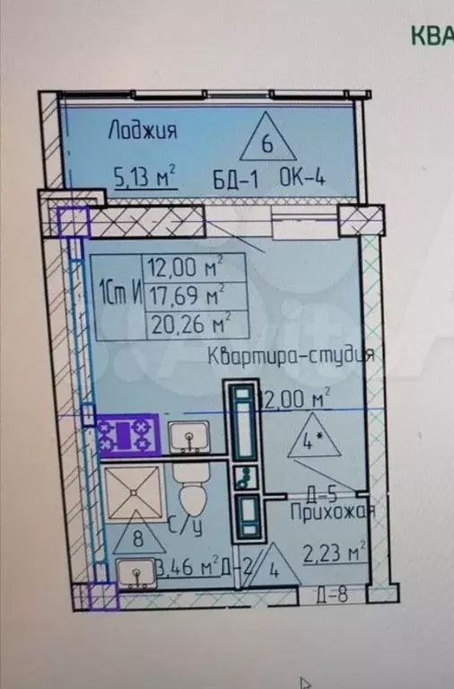 Квартира-студия, 20,3 м, 7/18 эт. - Фото 0