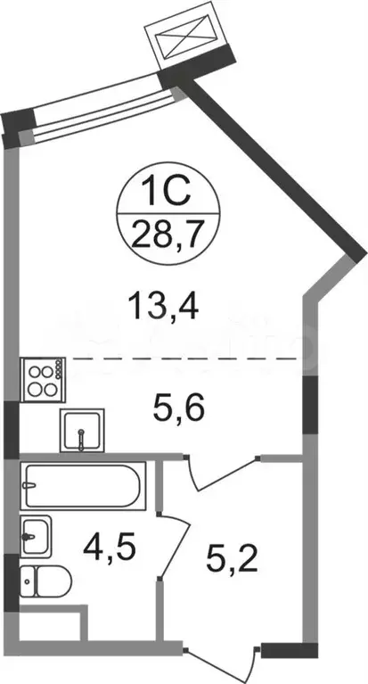 Квартира-студия, 28,7 м, 4/9 эт. - Фото 0