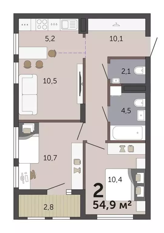 2-комнатная квартира: Екатеринбург, Трамвайный переулок, 4 (54.9 м) - Фото 2