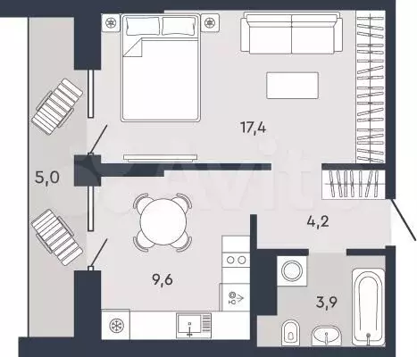 1-к. квартира, 37,6м, 17/18эт. - Фото 1