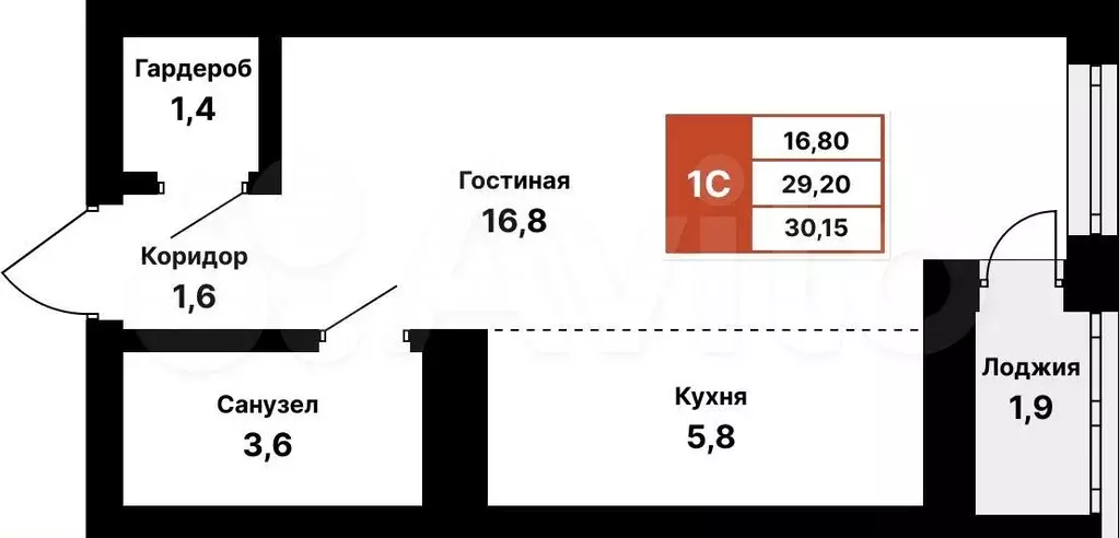 Квартира-студия, 30,2 м, 2/25 эт. - Фото 0