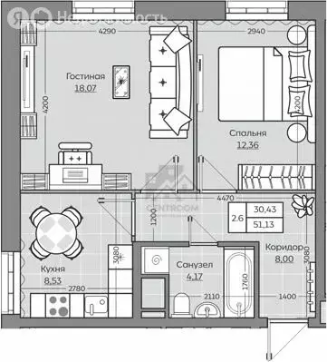 2-комнатная квартира: казань, улица рауиса гареева, 109 (51.13 м) - Фото 0