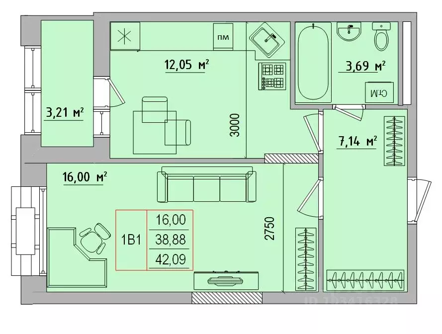 1-к кв. Белгородская область, Белгород Славянская ул. (42.09 м) - Фото 0