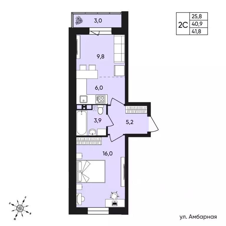 2-к кв. Пермский край, Пермь Белозерская ул., 30А (41.8 м) - Фото 0