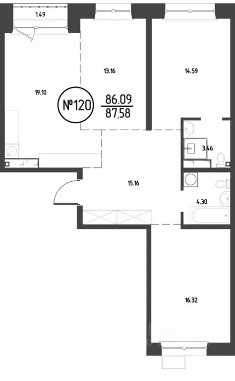 3-к кв. Иркутская область, Иркутск Макс жилой комплекс (87.58 м) - Фото 1