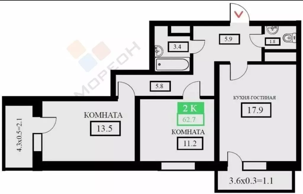 3-комнатная квартира: Краснодар, Домбайская улица, 55к2 (61.3 м) - Фото 0